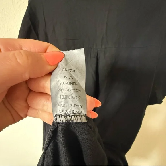 Tempo Paris Linen Cotton Shirt Dress Black M/L Made in Italy Button Front - Picture 7 of 9